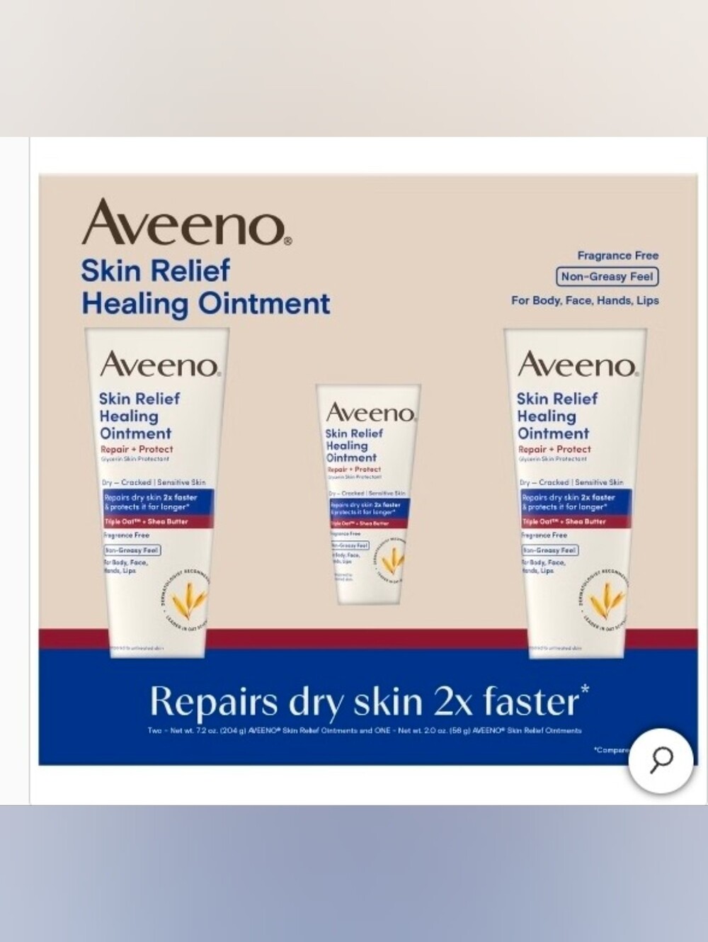 Aveeno Skin Relief Healing Ointment, 2 - 7.2 fl oz + 1 - 2 fl oz Set